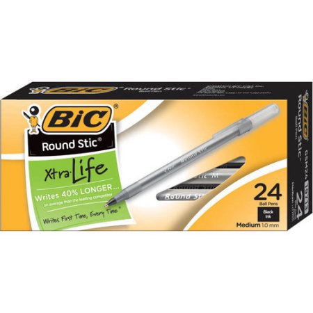 BIC Round Stic Xtra Life Ball Pens  Medium Point (1.0 Mm)  Black  24-Count - Bellso